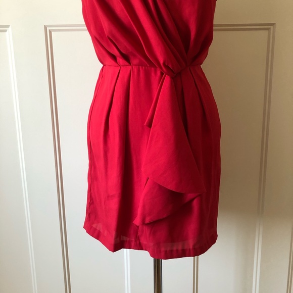 NWT $98~BCBG Generation~Red One-Shoulder Strappy Draped Ruffle Faux Wrap Dress~S - Picture 6 of 10
